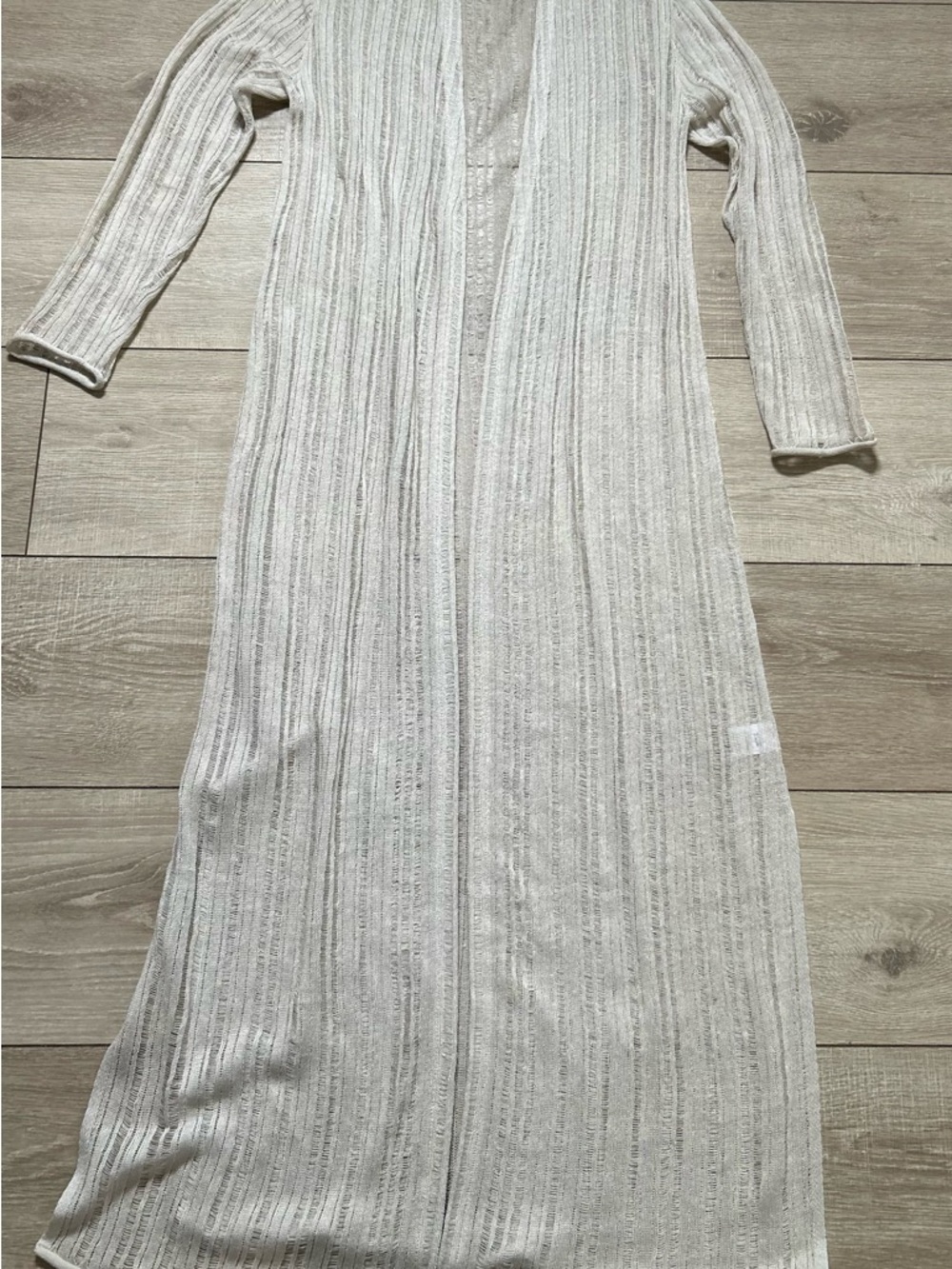 MARLAWYNNE Beige Striped Knit Cardigan Sweater Lightweight Linen Viscose S
